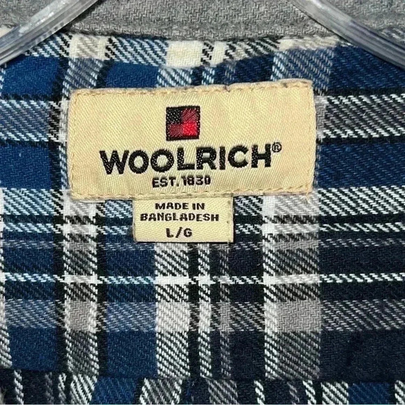 Vintage Woolrich Plaid Flannel Shirt in classic blue, white, black, and gray. - Picture 3 of 8